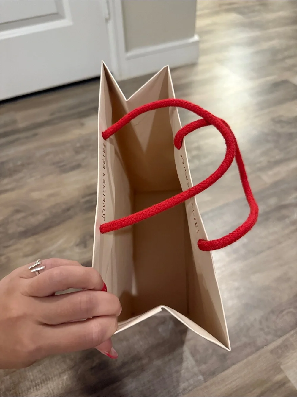 Louis Vuitton White Gift Bag with Gold Foil and Red Handles